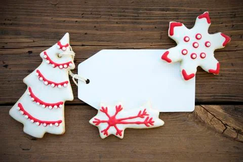 Empty Label with Red White Christmas Cookies Stock Photos