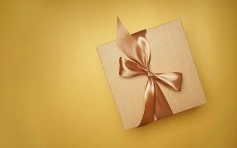 Empty label, sticker for text. Happy New Year package. top view. Square gift  Stock Photos
