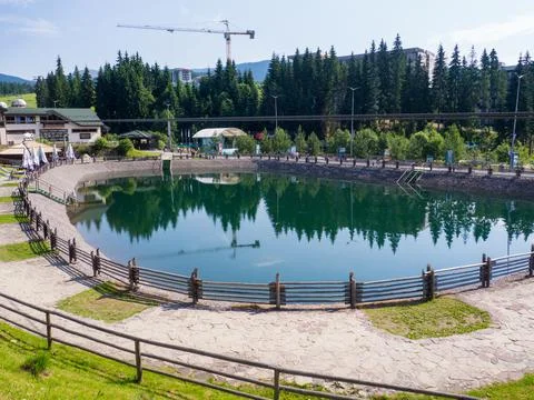 Empty Lake in Bukovel in summer Stock Photos