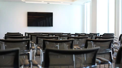 Empty Large Higher Education Classroom Conference Room With Screen Tracking Video stock 134193847