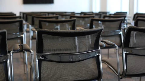 Empty Large Higher Education Classroom Conference Room With Screen Tilt Up 스톡 동영상 134194056