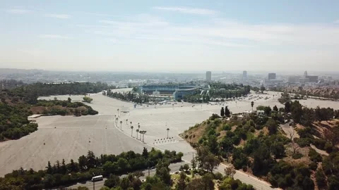 Empty large parking area of Famous Dodger Stadium in Los Angeles during Stock Footage 281613055