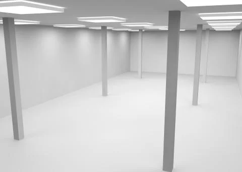 Empty a large room lit by lamps Stock Illustration
