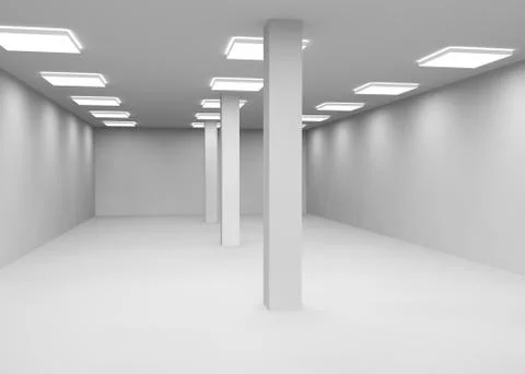 Empty a large room lit by lamps Stock Illustration