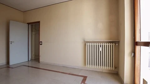 Empty large room with marble floor and dusty walls Stock Footage 72342990