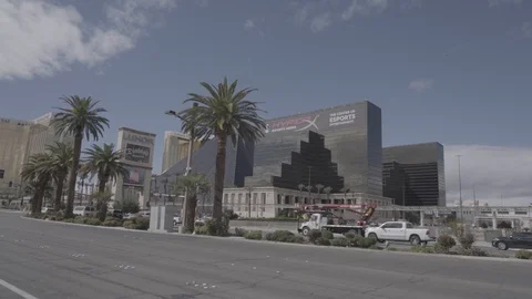 Empty Las Vegas Strip - Single White Van Drives Down Strip during Corona Virus Stock Footage 126561654