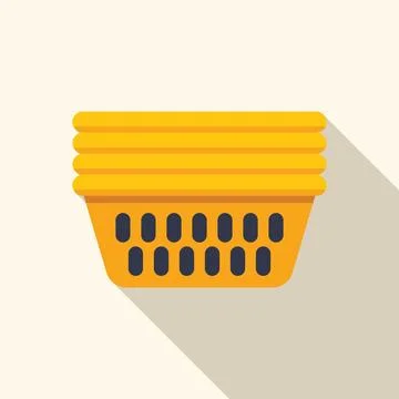 Empty laundry basket overflowing with clothes icon with long shadow Stock Illustration