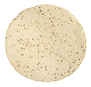 Empty lavash with flax seeds isolated on white background, top view 스톡 사진