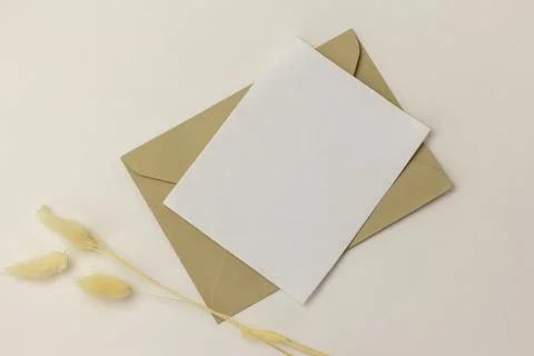 Empty layout of a greeting or invitation card on a light background. Stock Photos