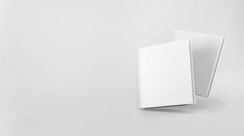 Empty layout of a hardcover white book isolated on a white background. 3D Illustrazione stock