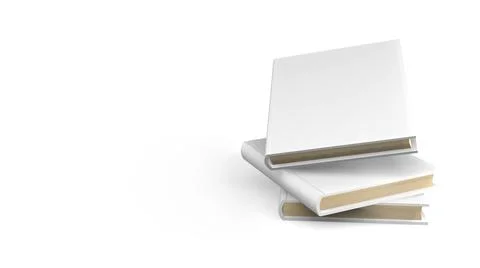 Empty layout of a hardcover white book isolated on a white background. 3D Ilustração Stock