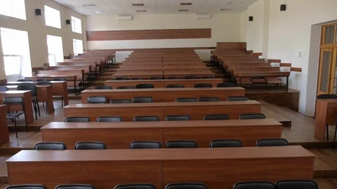 Empty lecture hall, auditorium, conference hall in University, College, School Stock Footage 77824613