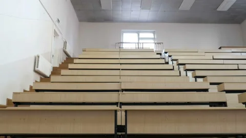 Empty Lecture Hall, Conference Hall With Chairs In Rows Stock Footage 98855404