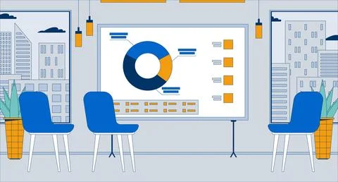 Empty lecture room charts presentation board flat illustration Stock Illustration