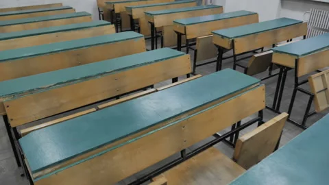 Empty Lecture Theatre With Rows Of Desks With Chairs. Break At College Stock Footage 151111250