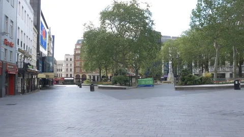 Empty Leicester Square in London during Coronavirus Pandemic Stock Footage 129503289