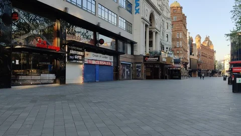 EMPTY LEICESTER SQUARE THEATRES DURING COVID-19 PANDEMIC LOCKDOWN, 4K Stock Footage 128837991