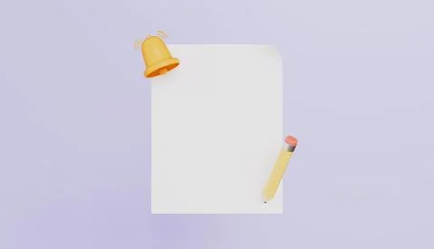 Empty letter mockup school theme, document template, blank paper with bell Illustrazione stock