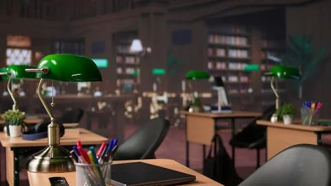 Empty library with a great research collection at a higher education school Stock Photos