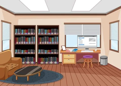 Empty library interior design with bookshelves Stock Illustration