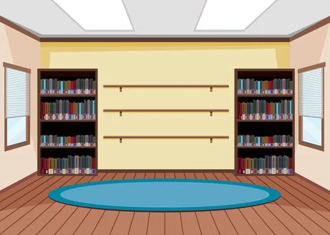 Empty library interior design with bookshelves Stock Illustration