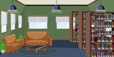 Empty library interior design with bookshelves Stock Illustration