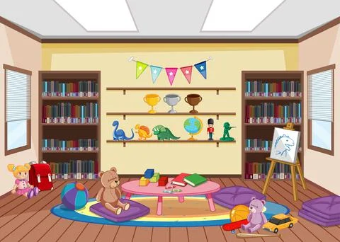 Empty library interior design with bookshelves Stock Illustration