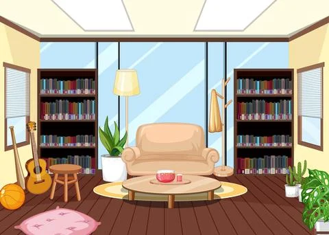 Empty library interior design with bookshelves Stock Illustration