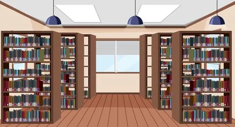 Empty library interior design with bookshelves Stock Illustration