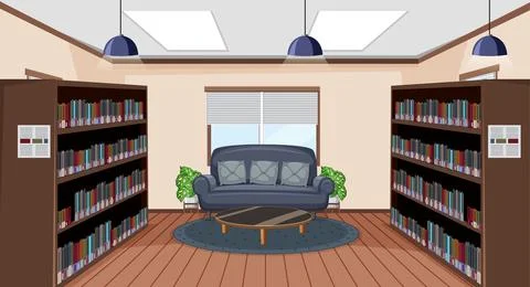 Empty library interior design with bookshelves Stock Illustration