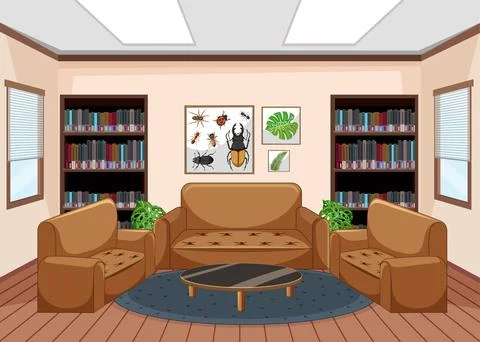 Empty library interior design with bookshelves Stock Illustration