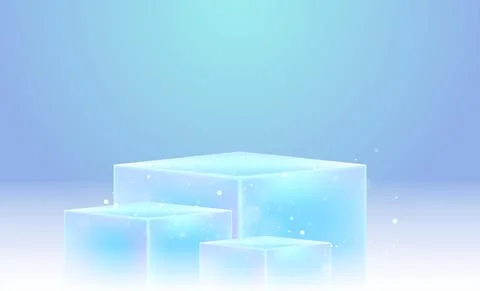 Empty light blue podium or pedestal. Three box stand for product display. Vector Stock-Illustration