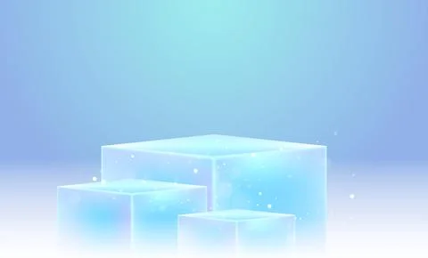 Empty light blue podium or pedestal. Three box stand for product display Illustrazione stock