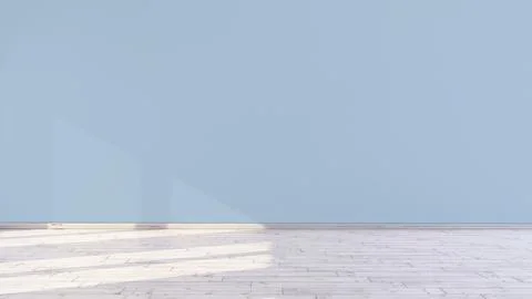 Empty light blue wall and sunlight through window in nursery concept room 3d Stock Illustration