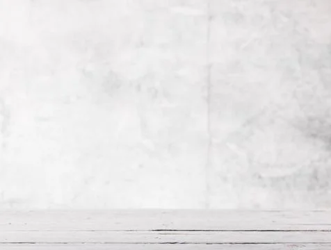 Empty light gray background with white rustik wooden table for product Foto stock