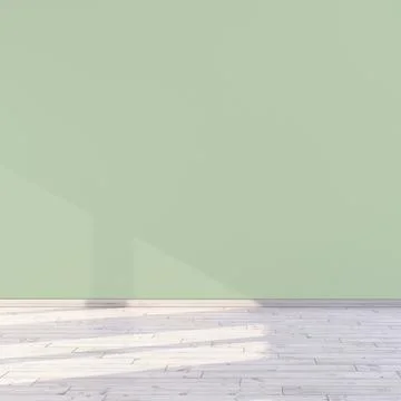 Empty light green wall and sunlight through window in a nursery concept roo.. Illustrazione stock