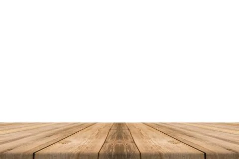Empty light wood table top isolate on white background. Stock Photos