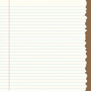 Empty lined paper notebook page with torn corner for creative writing or pl.. Illustrazione stock