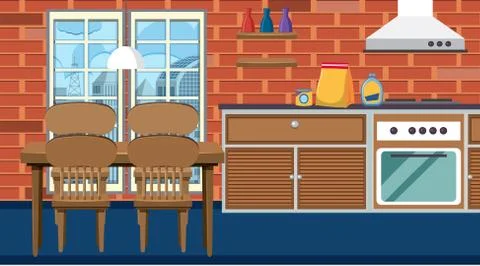 Empty living room and kitchen Illustrazione stock