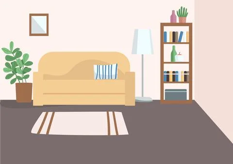 Empty living room flat color vector illustration Stock Illustration