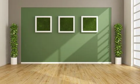 Empty living room with vertical grass in frame Stock Illustration