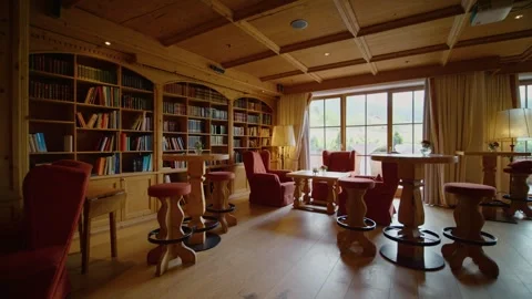 Empty lobby lounge area with luxurious armchairs and old furniture. Stock Footage 300013249