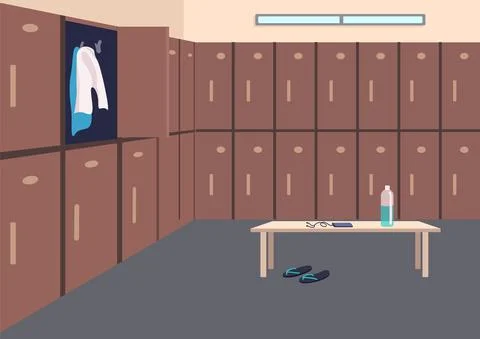 Empty locker room flat color vector illustration Stock Illustration