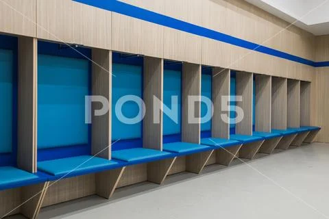 An empty locker room in the sports club, school, section Stock Photos