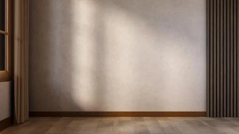 Empty loft cement wall aside window's curtain and wooden slates on parquet .. Stock Illustration