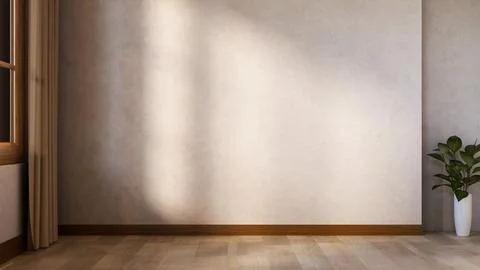 Empty loft cement wall aside window and houseplant in pot on wooden parquet.. Stock Illustration