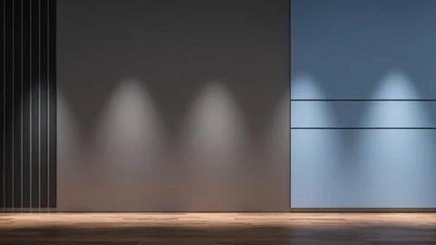 Empty loft interior room with modern wall of glow cubes shapes Stock Illustration