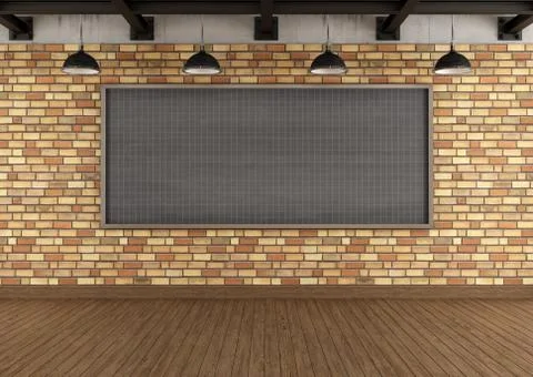Empty loft with large blackboard squared Illustrazione stock