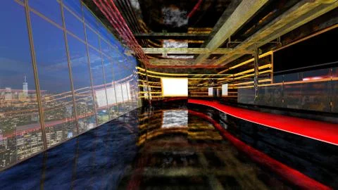 Empty Loft style bar on rooftop in luxury hotel in Bangkok, 3d rendering il.. Fotos de archivo