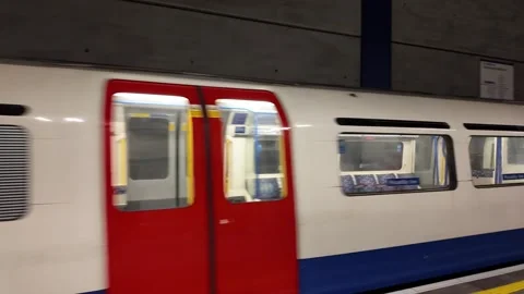 Empty London Underground Tube Train Arriving At London Heathrow Airport Stock Footage 340284969